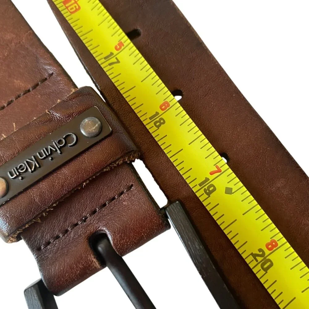 Calvin Klein Vtg Brown‎ Perforated Leather Belt Metal Buckle 1.5